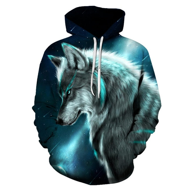 Fashion Galaxy Space 3D Wolf Hoodie Sweatshirts for unisex - wanahavit