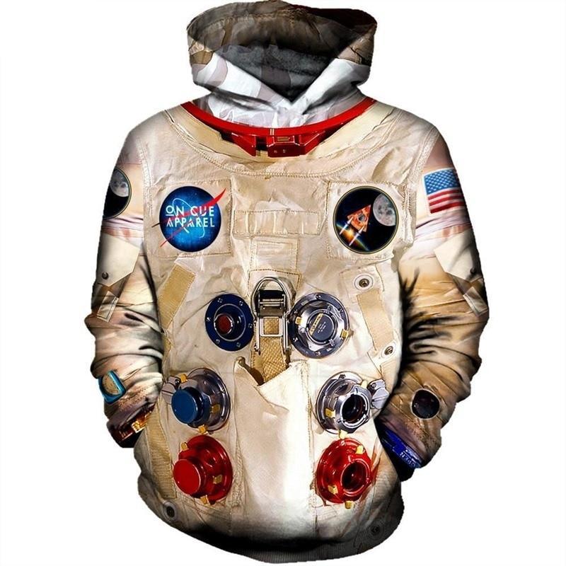 Cosmonaut Print Long Sleeve Hooded Pullovers-unisex-wanahavit-XXL-wanahavit