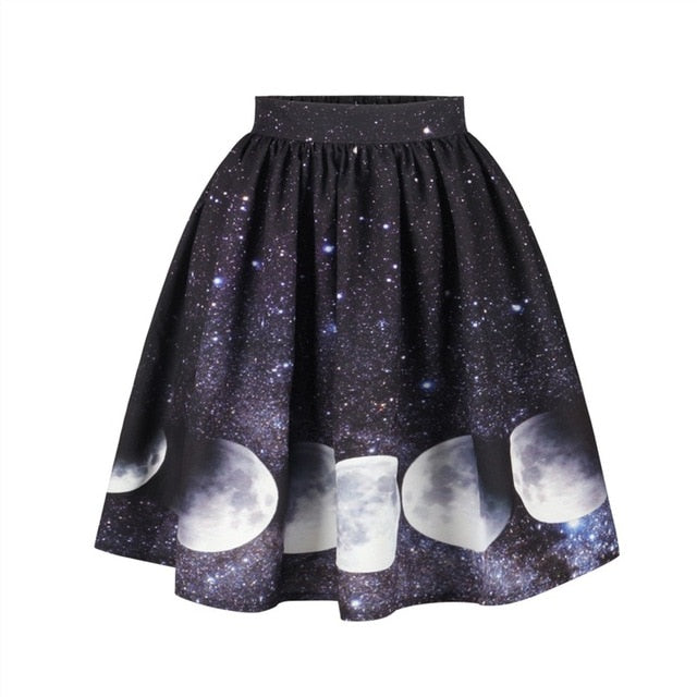 Moon Print High Waist Midi Knee Length Skirts-women-wanahavit-as picture-L-wanahavit