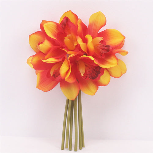 Load image into Gallery viewer, 6 Heads Realistic Cymbidium Orchid-home accent-wanahavit-Orange-wanahavit

