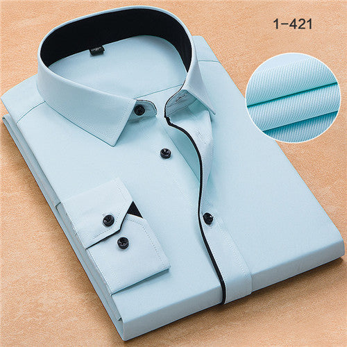 Patchwork Solid Twill Long Sleeve Shirt #114XX-men-wanahavit-1421-M38-wanahavit