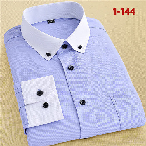 Patchwork Solid Twill Long Sleeve Shirt #114XX-men-wanahavit-1144-M38-wanahavit