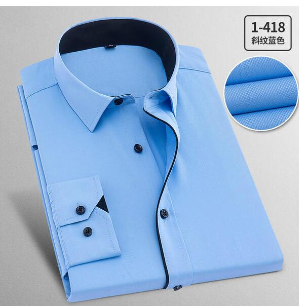Patchwork Solid Twill Long Sleeve Shirt #114XX-men-wanahavit-1418-M38-wanahavit