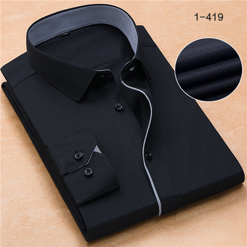 Patchwork Solid Twill Long Sleeve Shirt #114XX-men-wanahavit-1419-M38-wanahavit