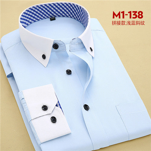 Patchwork Solid Twill Long Sleeve Shirt #114XX-men-wanahavit-M1138-M38-wanahavit