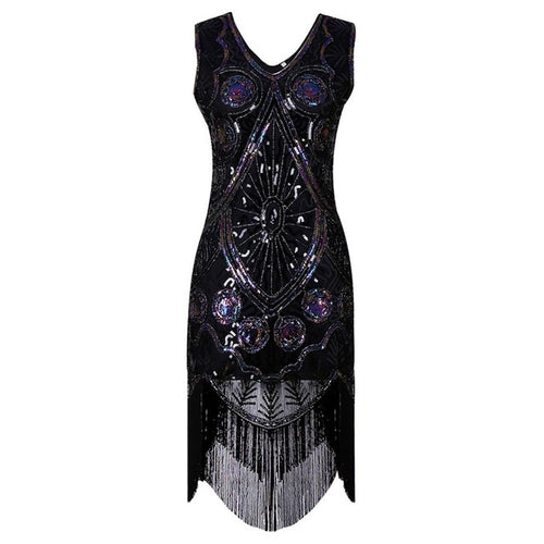 Load image into Gallery viewer, Sequined Elegant Asymmetrical Gothic Tassel Dress-women-wanahavit-Black-S-wanahavit
