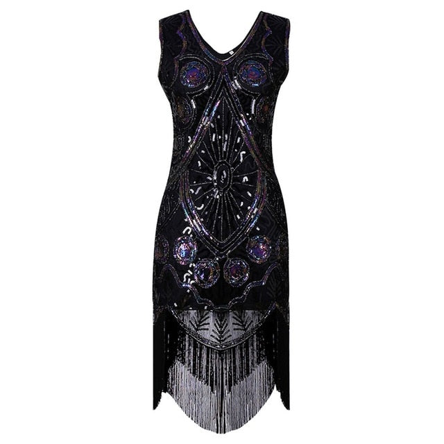 Sequined Elegant Asymmetrical Gothic Tassel Dress-women-wanahavit-Black-S-wanahavit