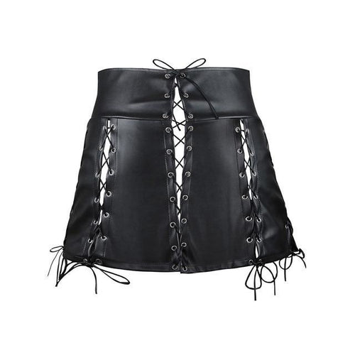 Load image into Gallery viewer, Sexy Gothic Bandage Mini PU Skirt-women-wanahavit-Black-L-wanahavit
