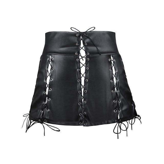 Sexy Gothic Bandage Mini PU Skirt-women-wanahavit-Black-L-wanahavit