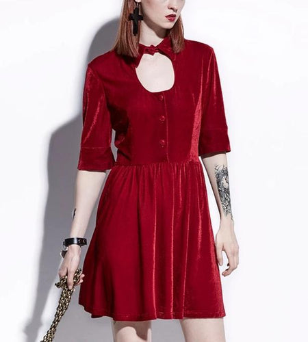 Dark Red Summer A-Line Casual Vintage Gothics Dress-women-wanahavit-Red-S-wanahavit