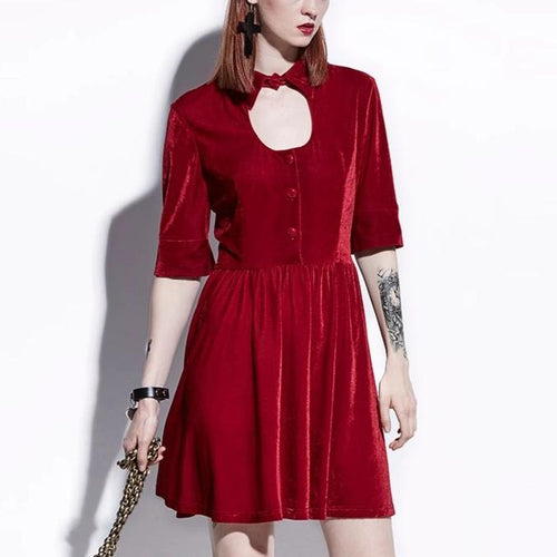 Load image into Gallery viewer, Dark Red Summer A-Line Casual Vintage Gothics Dress-women-wanahavit-Red-S-wanahavit
