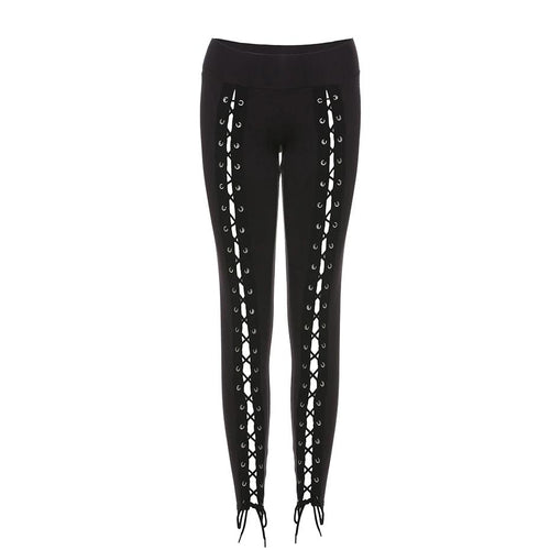 Load image into Gallery viewer, Gothic Bandage Spring Black Slim Lace-Up Streetwear Leggings Pants-women fashion-wanahavit-Black-S-wanahavit
