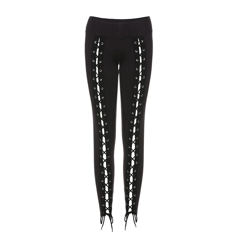 Gothic Bandage Spring Black Slim Lace-Up Streetwear Leggings Pants-women fashion-wanahavit-Black-S-wanahavit