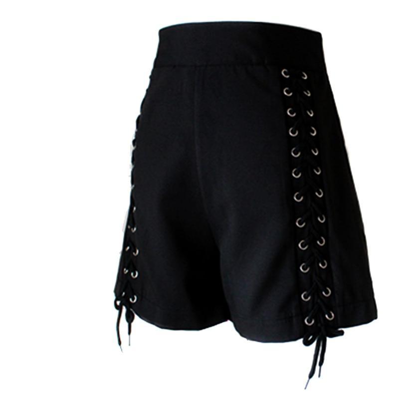 Gothic Sexy Club Lace Up High Waist Zipper Shorts-women-wanahavit-Black-S-wanahavit
