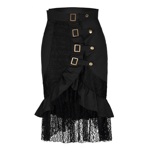 Load image into Gallery viewer, Asymmetrical Lace Up Patchwork Gothic Skirt-women-wanahavit-Black-L-wanahavit
