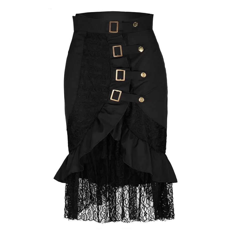Asymmetrical Lace Up Patchwork Gothic Skirt-women-wanahavit-Black-L-wanahavit