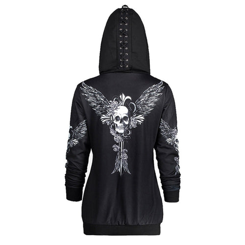 Load image into Gallery viewer, Gothic with Skull Print Hooded Sweatshirt-women-wanahavit-Black-S-wanahavit
