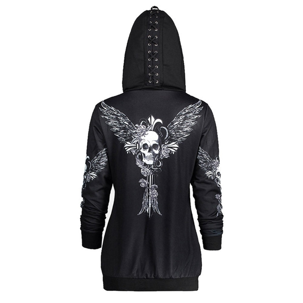 Gothic with Skull Print Hooded Sweatshirt-women-wanahavit-Black-S-wanahavit