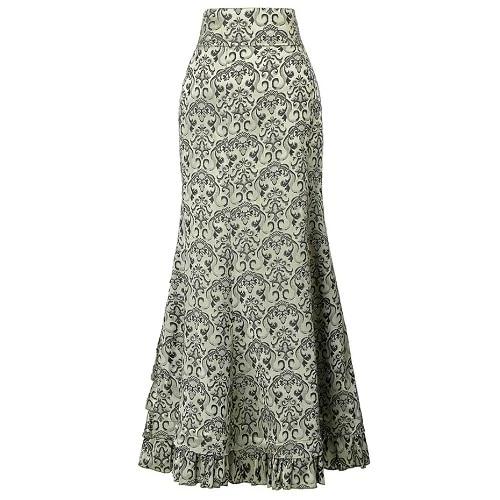Load image into Gallery viewer, Vintage Asymmetric Floral Print Patchwork Lace-Up High Waist Gothic Long Skirts-women-wanahavit-Gray-M-wanahavit
