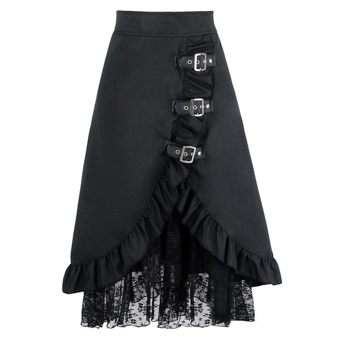 Load image into Gallery viewer, High Waist Pleated Lace Up A-Line Goth Skirt-women-wanahavit-Black-L-wanahavit
