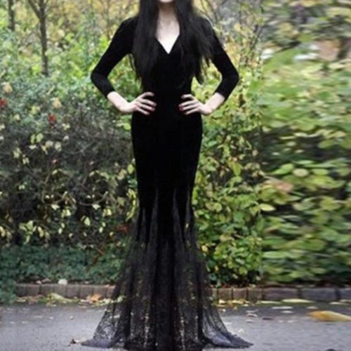 Load image into Gallery viewer, Deep V-Neck Sexy Bodycon Gothic Mesh Long Maxi Dress-women-wanahavit-Black-S-wanahavit
