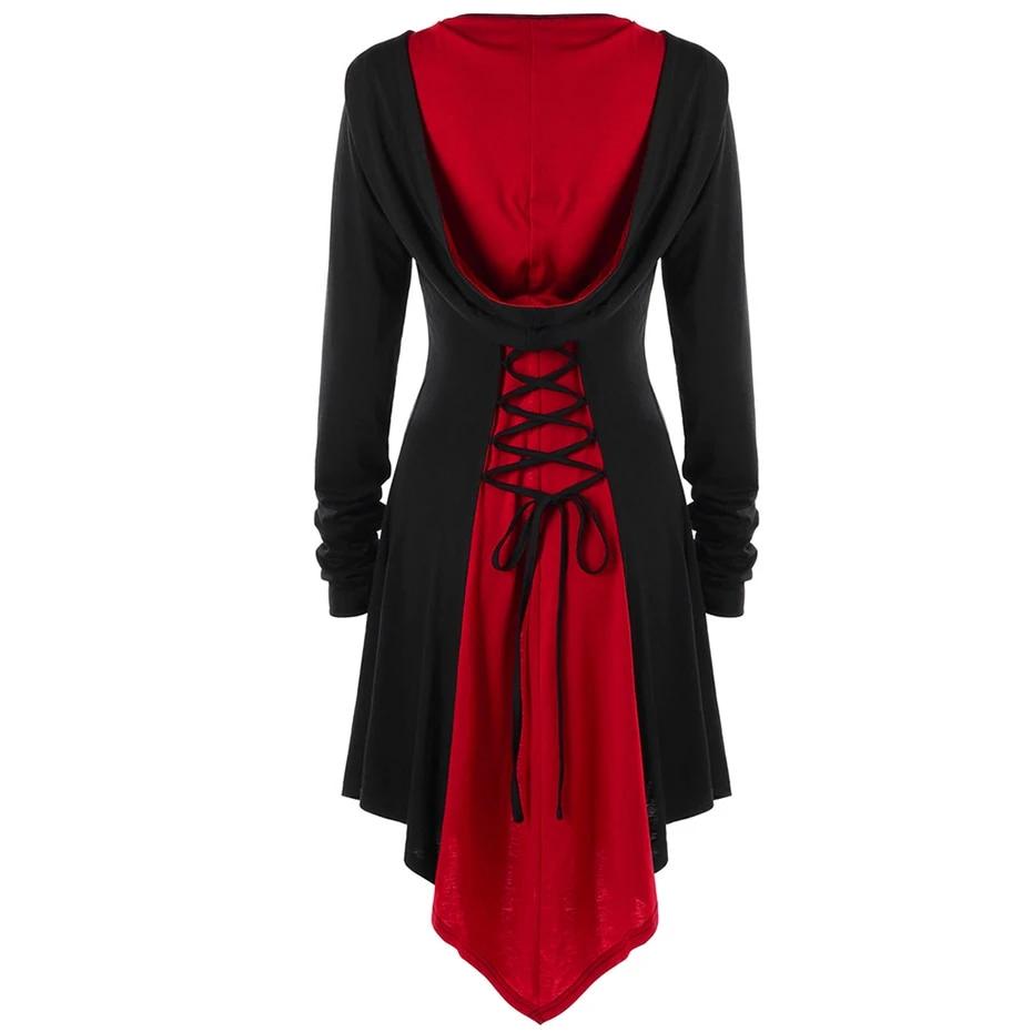 Vintage Long Sleeve Bandage Oversized Goth Hoodie Coat-women-wanahavit-Red-M-wanahavit