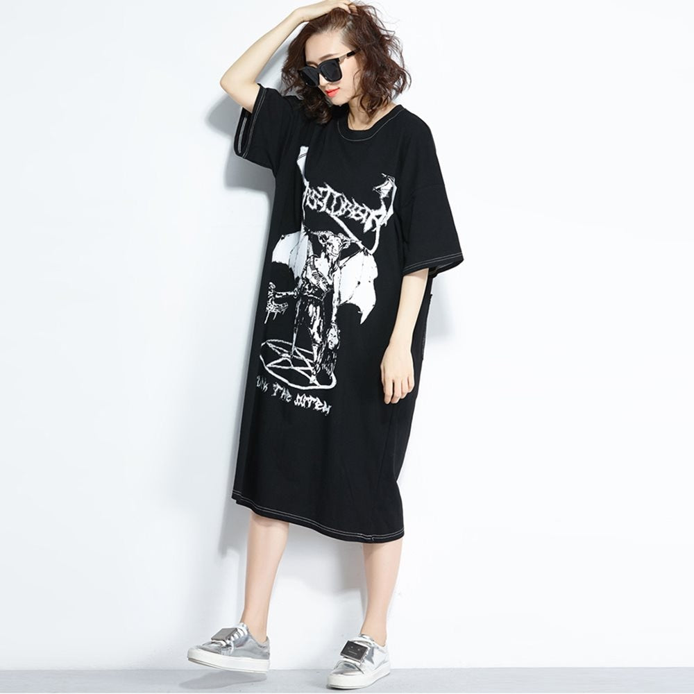 Plus Size Robe Summer Goth Horror Print Hipster Dresses-women-wanahavit-Black-One Size-wanahavit