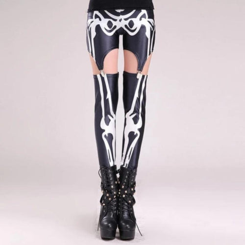 Load image into Gallery viewer, Gothic Skeleton Print Patchwork Hollow Steampunk Legging Pants-women fashion-wanahavit-Black-One Size-wanahavit
