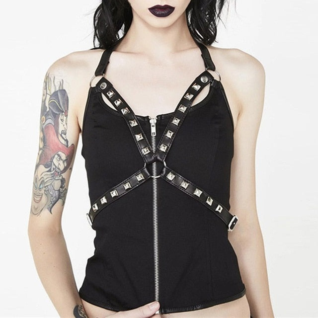 Gothic Punk Slim Backless Rivet Sexy Tank Tops for women - wanahavit