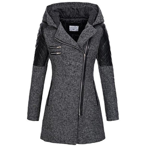 Load image into Gallery viewer, Winter Color Contrast Hooded Zipper Jacket-women-wanahavit-Black-L-wanahavit
