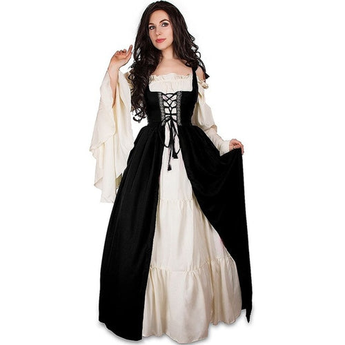 Load image into Gallery viewer, Bandage Corset Medieval Renaissance Vintage Square Collar Dress-women-wanahavit-Black-S-wanahavit
