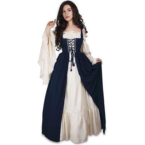 Load image into Gallery viewer, Bandage Corset Medieval Renaissance Vintage Square Collar Dress-women-wanahavit-Blue-S-wanahavit
