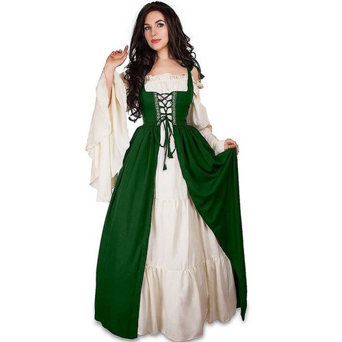 Load image into Gallery viewer, Bandage Corset Medieval Renaissance Vintage Square Collar Dress-women-wanahavit-Green-S-wanahavit
