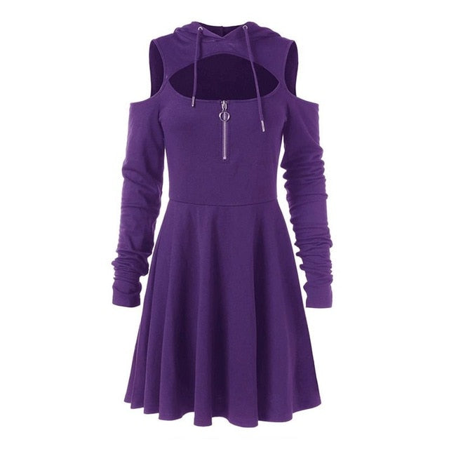 Hoodie Dress Goth Sexy Pleated Hollow Off Shoulder Mini Dresses-women-wanahavit-Purple-S-wanahavit