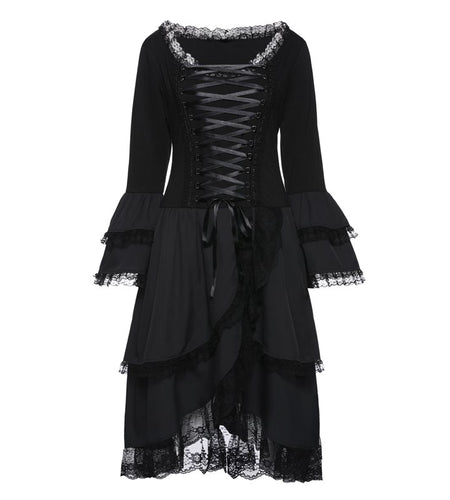Midi Casual Elegant Lady Gothic Ruffle Sleeve Dress-women-wanahavit-Black-L-wanahavit