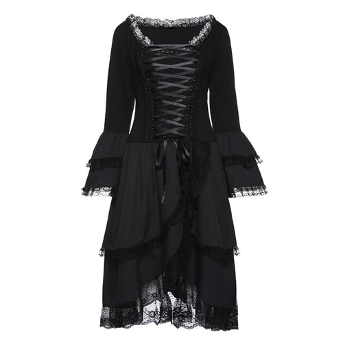 Load image into Gallery viewer, Midi Casual Elegant Lady Gothic Ruffle Sleeve Dress-women-wanahavit-Black-L-wanahavit
