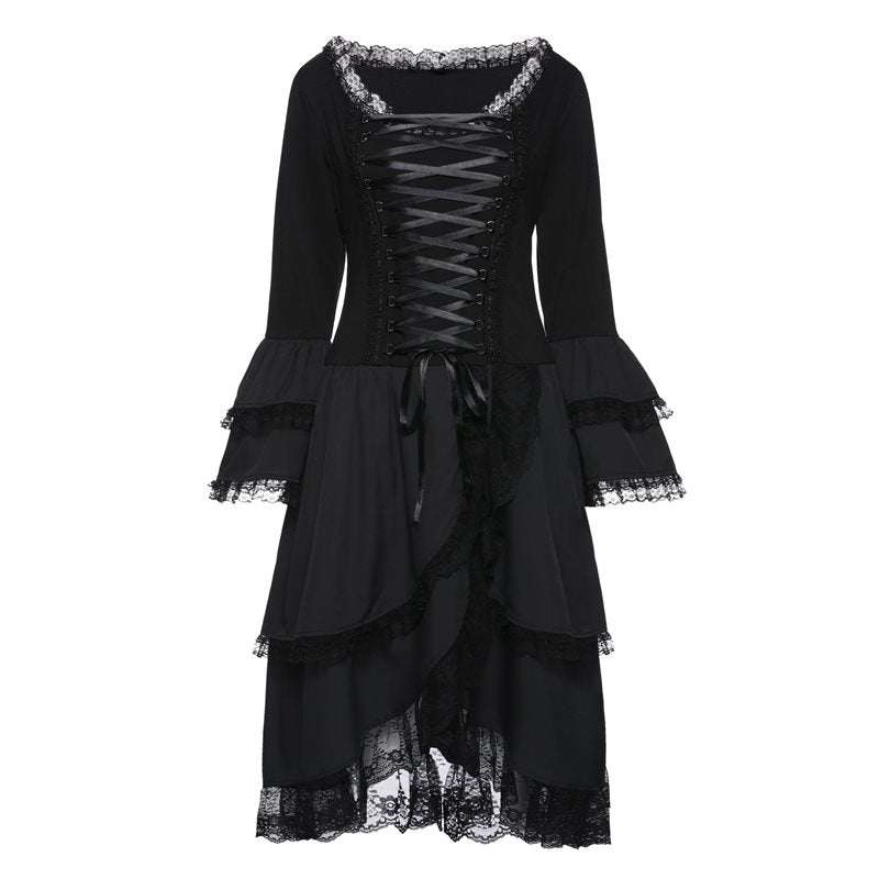 Midi Casual Elegant Lady Gothic Ruffle Sleeve Dress-women-wanahavit-Black-L-wanahavit