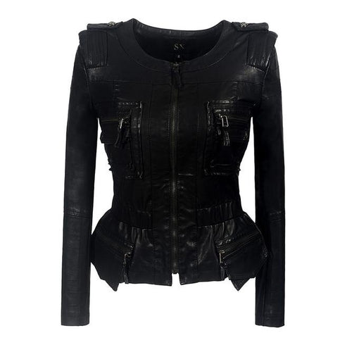 Load image into Gallery viewer, Ruffle Gothic Faux Leather PU Jacket-women-wanahavit-Black-L-wanahavit
