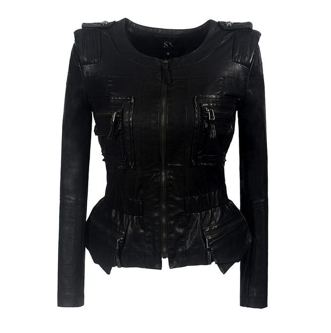 Ruffle Gothic Faux Leather PU Jacket-women-wanahavit-Black-L-wanahavit