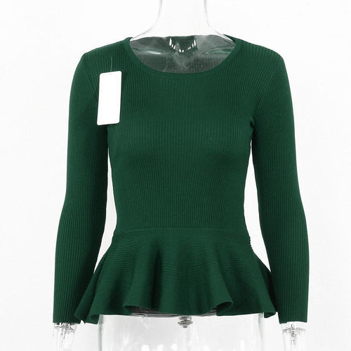 Load image into Gallery viewer, Ruffle Knitted Peplum Long Sleeve Sweater-women-wanahavit-Green-One Size-wanahavit
