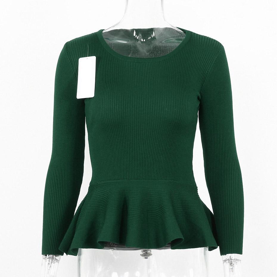 Ruffle Knitted Peplum Long Sleeve Sweater-women-wanahavit-Green-One Size-wanahavit