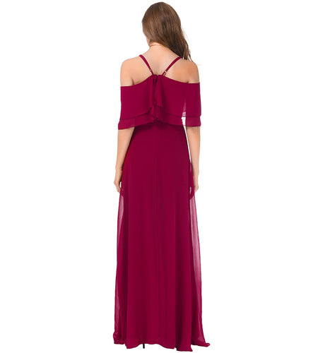Elegant Ruffle Maxi Open Slit Dress-women-wanahavit-Red-S-wanahavit