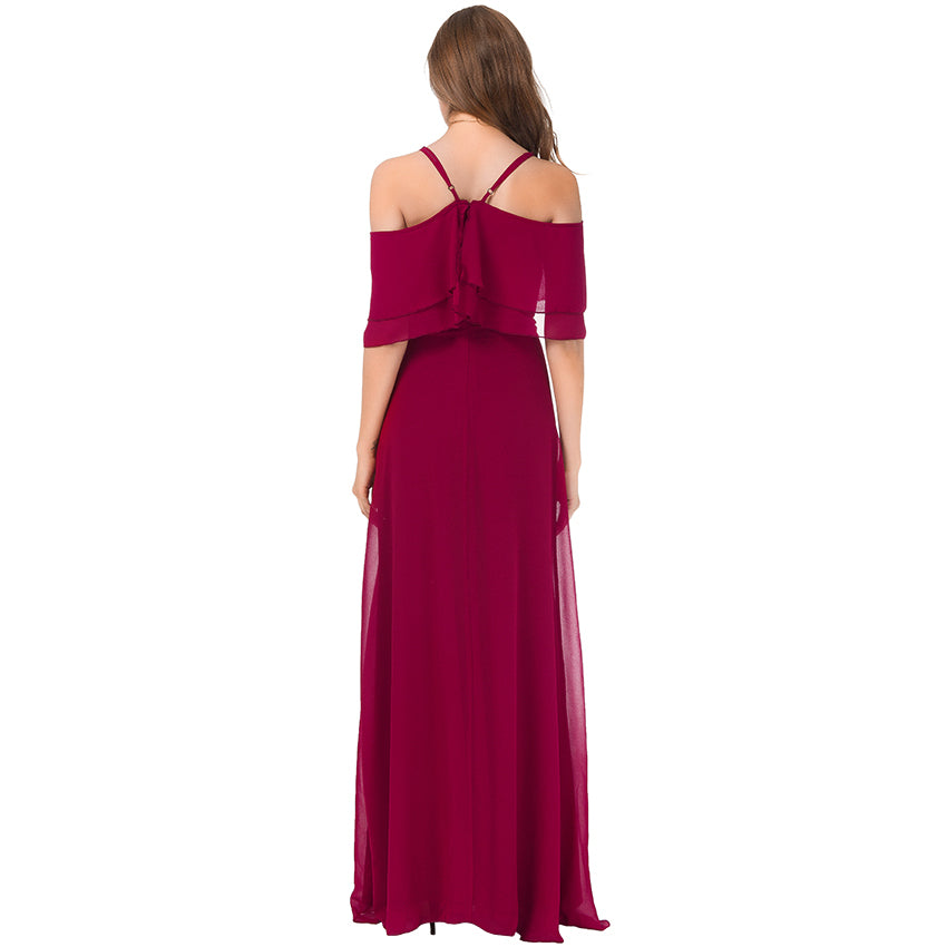 Elegant Ruffle Maxi Open Slit Dress-women-wanahavit-Red-S-wanahavit