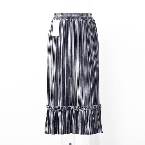 Load image into Gallery viewer, Ruffle Velvet Spring Pleated Long Skirt-women-wanahavit-Gray-One Size-wanahavit
