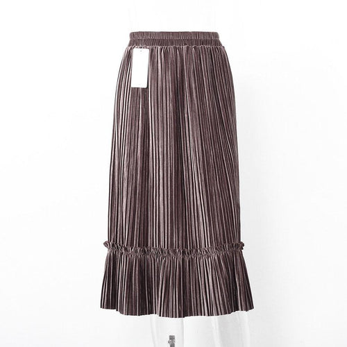 Load image into Gallery viewer, Ruffle Velvet Spring Pleated Long Skirt-women-wanahavit-Purple-One Size-wanahavit
