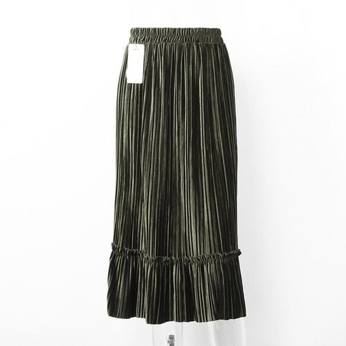 Load image into Gallery viewer, Ruffle Velvet Spring Pleated Long Skirt-women-wanahavit-Army Green-One Size-wanahavit
