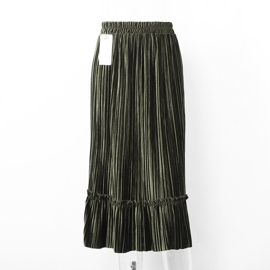 Ruffle Velvet Spring Pleated Long Skirt-women-wanahavit-Army Green-One Size-wanahavit