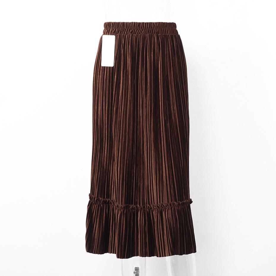 Ruffle Velvet Spring Pleated Long Skirt-women-wanahavit-Red-One Size-wanahavit