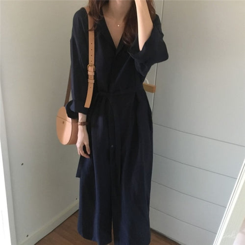 Load image into Gallery viewer, S-2XL Long Shirt Casual Patchwork Vintage Collar Buttons Loose Long Dress
