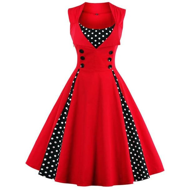 Retro Vintage Polka Dot Party Sleeveless Dress-women-wanahavit-Red-S-wanahavit
